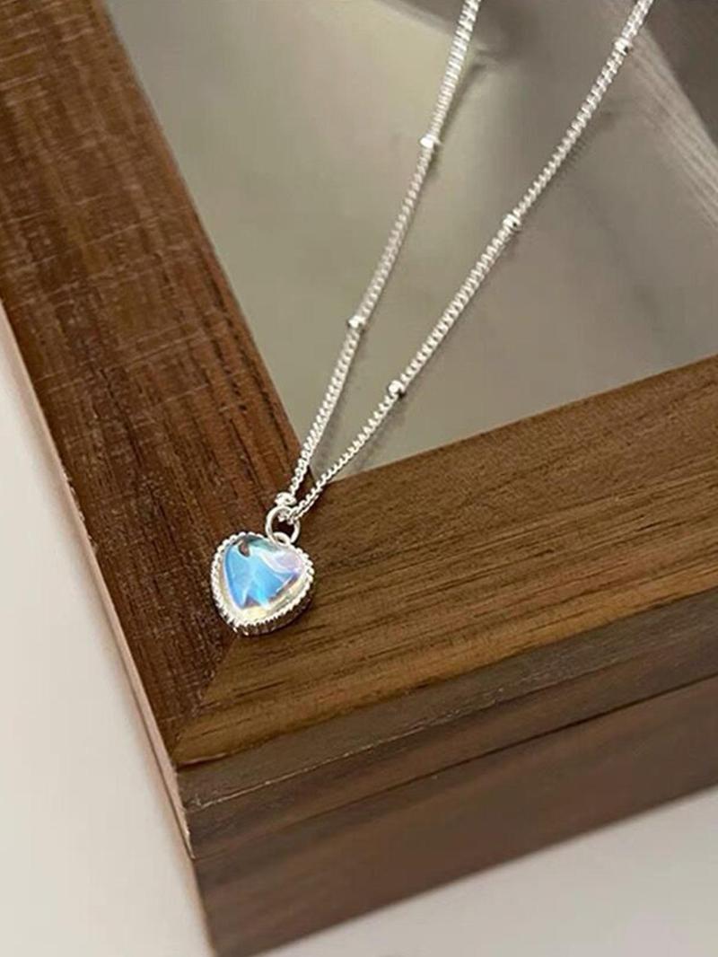 Product Introduction of 925 Sterling Silver Fashion Heart Shaped Moonstone Pendant Necklace for Women, Fashion Jewelry for Party, Daily Clothing Decor, Birthday Gift 4