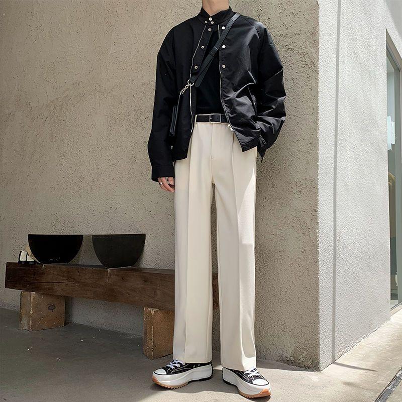 Product Introduction of Men's Spring Summer Wide Leg Dress Pants - Korean Style Loose Fit High Waist Office Trousers |   Trendy DK Straight Cut Formal Casual Pants for Students & Work 8
