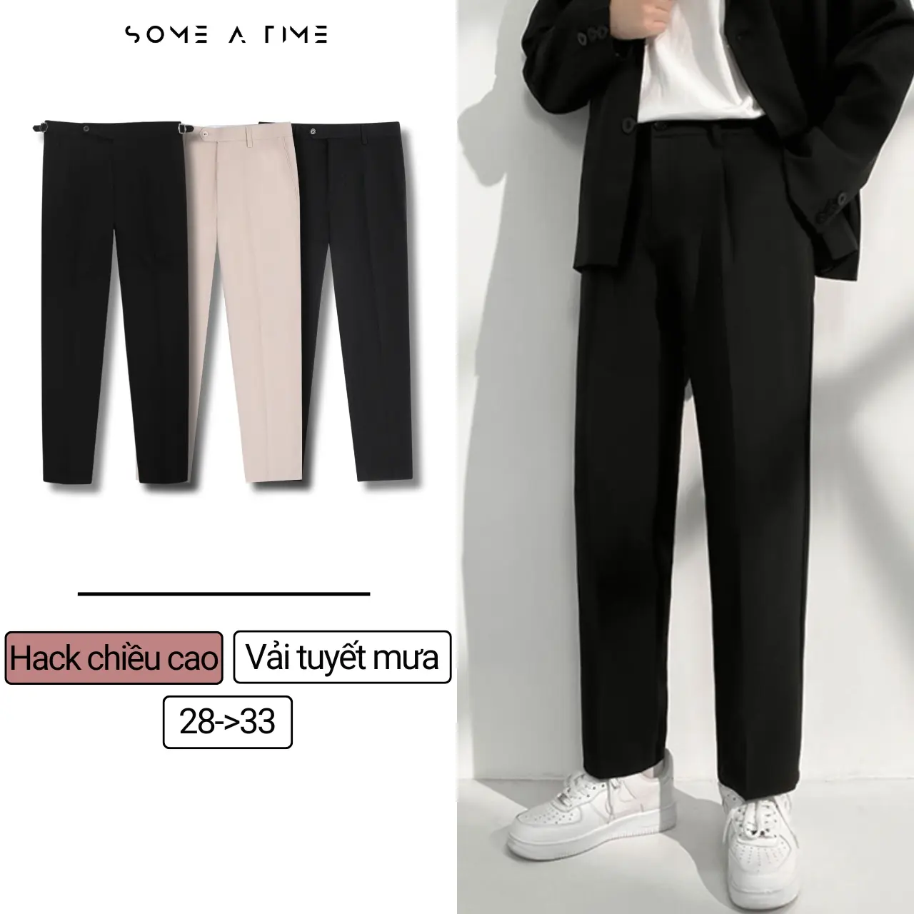 [Tiền Nào Của Đấy]Quần Tây Baggy Nam Màu Đen Ống Rộng Phong Cách Hàn Quốc Vải Co Giãn, Không Xù -V01