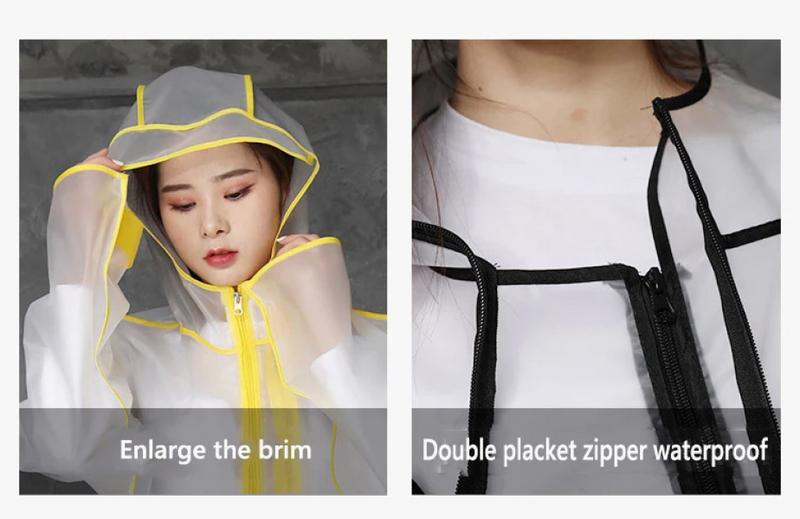 Product Introduction of Adult Long Transparent Waterproof Raincoat Women Rain Coat Men poncho Waistband Hooded Rain Jacket For Hiking Cycling Rainwear 19