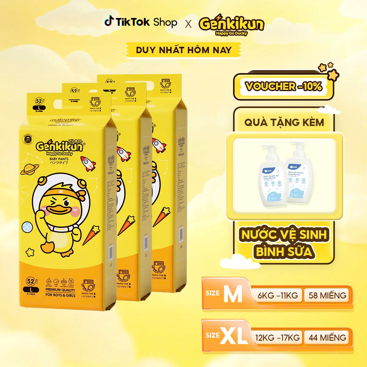 Combo 03 Tã/bỉm quần Genkikun Công Nghệ Nhật Bản Siêu Thấm Hút, Mềm Mỏng, Công Nghệ Chống Tràn đủ size M/L/XL/XXL