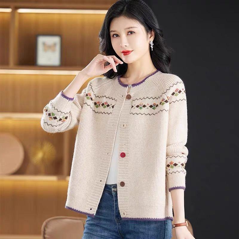 Áo Cardigan Dệt Kim Sợi Hoa Cho Mẹ, Phong Cách Mới Mùa Xuân Và Mùa Thu, Dành Cho Phụ Nữ, Dáng Rộng Vừa Vặn, Áo Khoác Len Trẻ Trung, Áo Dệt Kim Ngắn, Áo Mặc Bên Ngoài Hợp Xu hướng 2