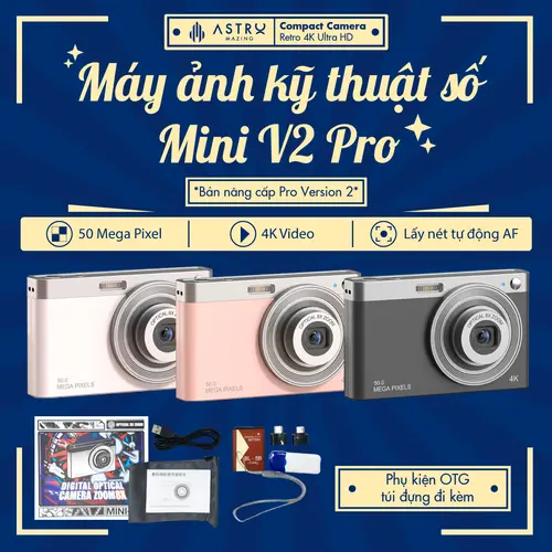 [Retro V2 Pro] Máy chụp ảnh kĩ thuật số digital Zoom Lens V2 by AstroMazing - Quay, chụp 50MP, siêu mỏng nhỏ gọn Camera