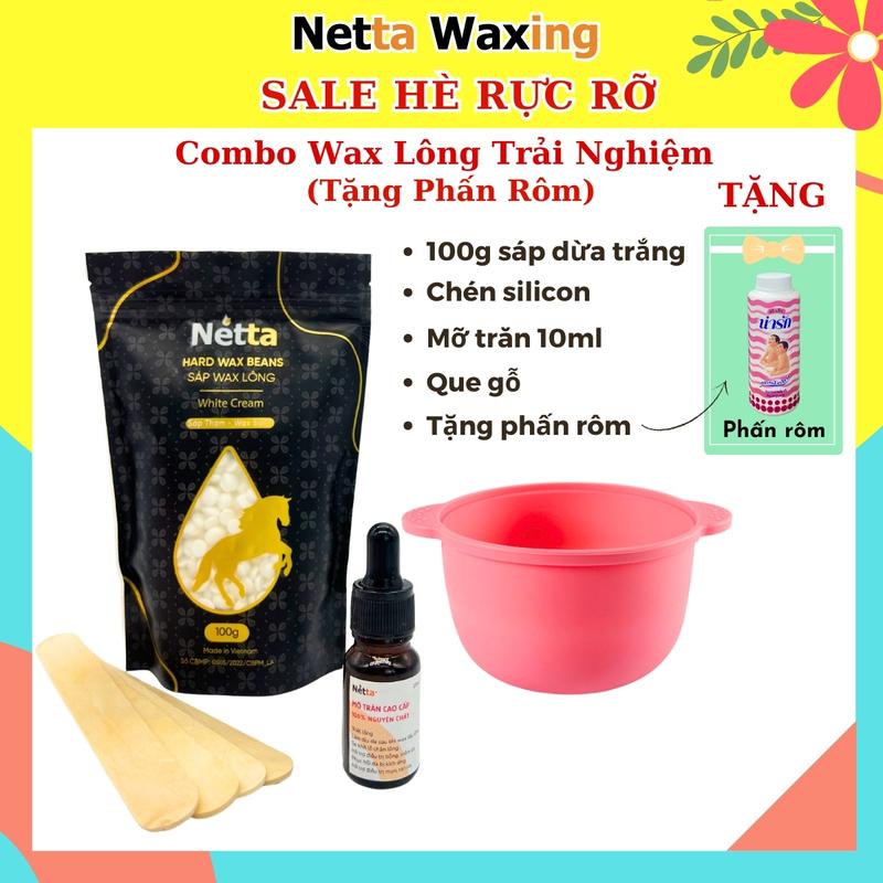 [TẶNG PHẤN RÔM] Combo Wax Lông Trải Nghiệm Tiết Kiệm (100g sáp dừa, 1 chén silicone chống dính, 10ml mỡ trăn,5 que gỗ waxing), wax nách, wax râu, wax ria mép Nữ, wax tay Women Cạo Râu