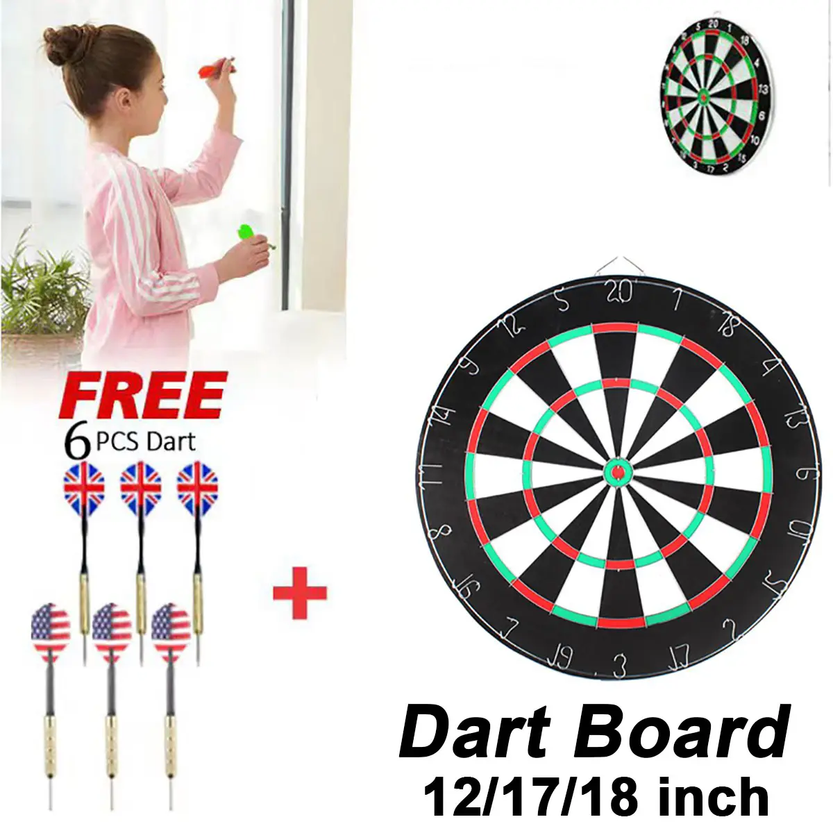 Dart Board 12/17/18 Inch Professional Dart Boards Double-sided Flocking Dartboard Game With 6pcs Darts For Bar Office Home Club Dartboards Double-Sided Flocking Dartboard Sports Exercise Darts Game Sport Indoor Game