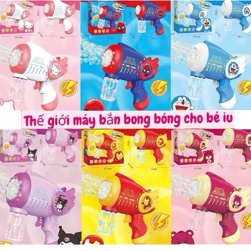 (Rẻ) Máy bắn bong bóng xà phòng, s.úng bắn bong bóng 20 nòng, dùng PIN có đèn sáng làm từ nhựa ABS cc, an toàn 1