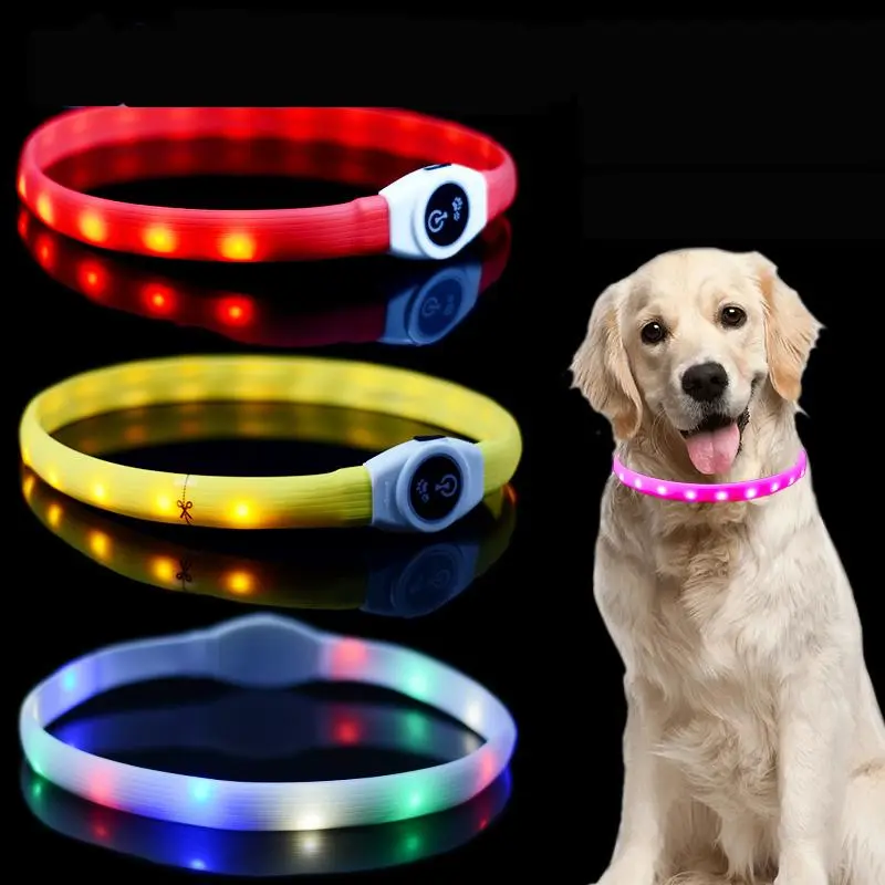 Cordless LED Light Collar, Adjustable Pet LED Light Collar, Silicone Pet Safety Collar with 3 Glowing Modes for Small Medium Large Dogs