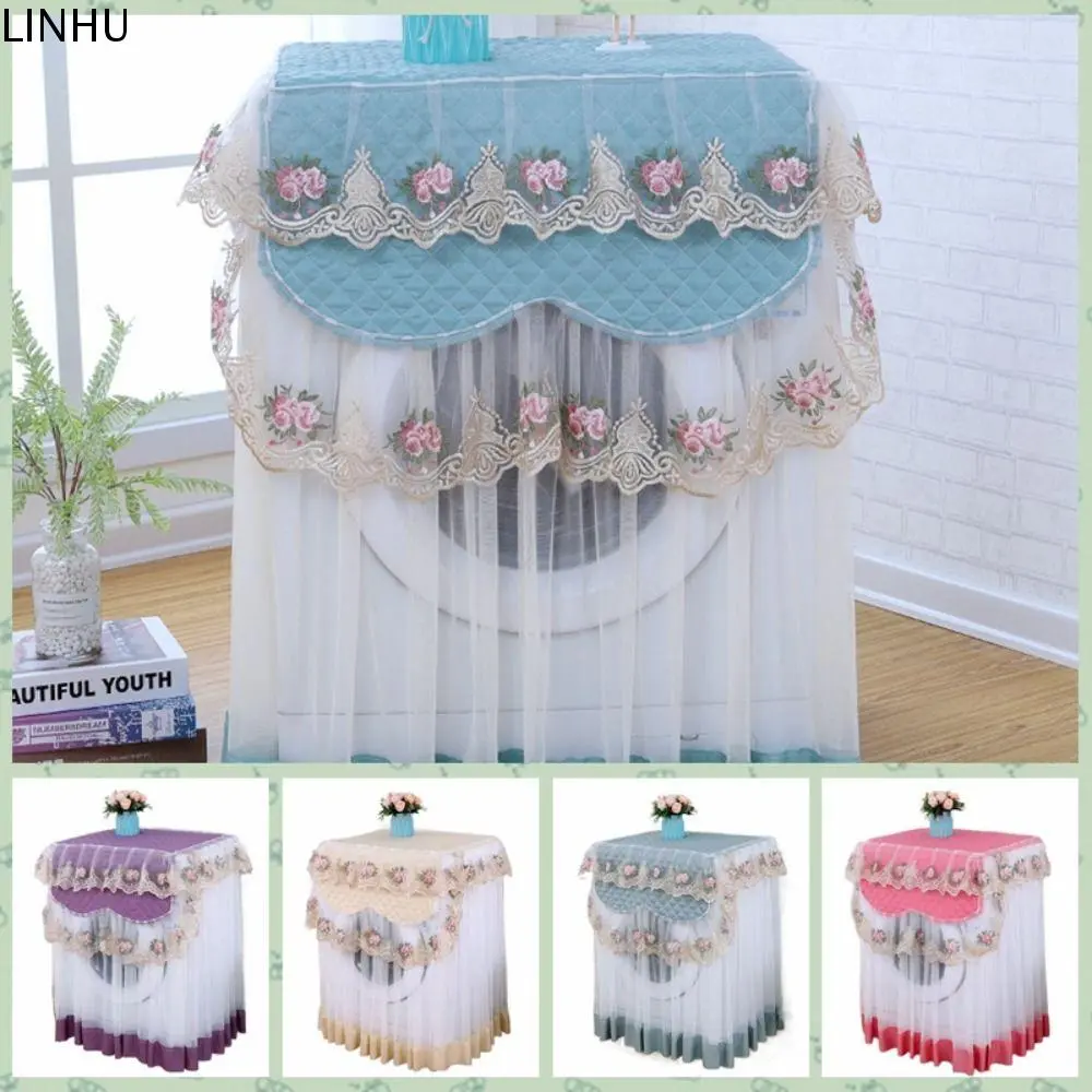 Multipurpose Embroidered Flower Patterns Lace Washing Machine Cover Luxurious Princess Style Dustproof Cover Romantic Protector Cover Home Decor