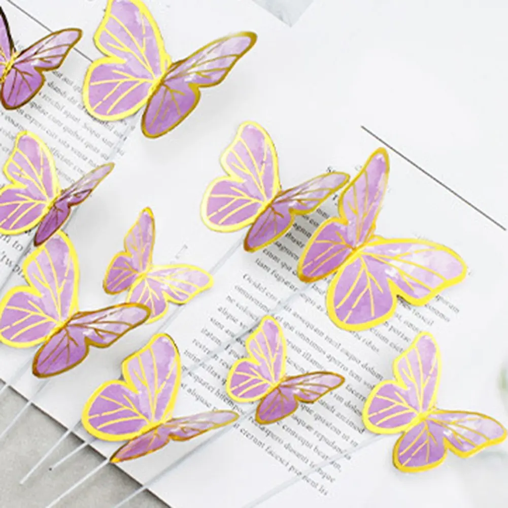 Gold-stamped paper three-dimensional wire butterfly baking cake decoration