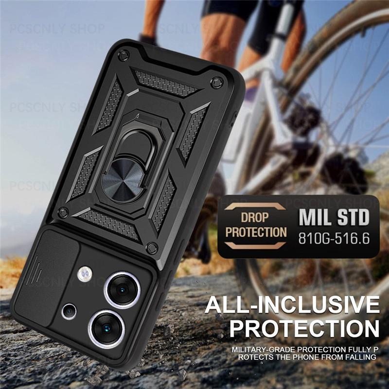 Product Introduction of Shockproof Case For Xiaomi Poco X6 Pro 5G Armor Casing Camera Slider Protection Ring Holder Phone Cover 4