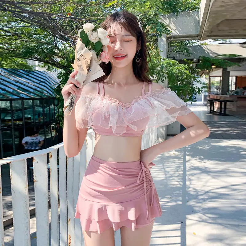1PC Swimwear Sweet Girl Split Skirt Two-piece Swimwear for Ladies Vacation Spa Swimwear