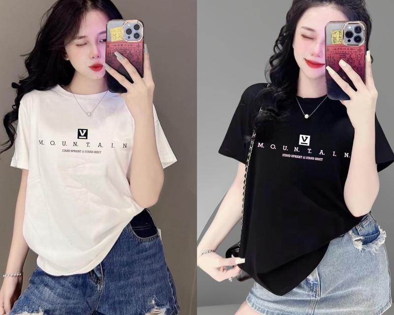 Product Introduction of Áo Thun Nữ [Mã A06] -Form vừa 40~58kg, Form rộng 50-73kg [Mountain] Top Cổ Tròn Women Cotton Nhung Trắng 2