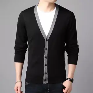 Cardigan Rajut Premium Hitam Garis Abu Pria dan Wanita / Kardigan Rajut Casual Formal Stylish Kekinian Casual
