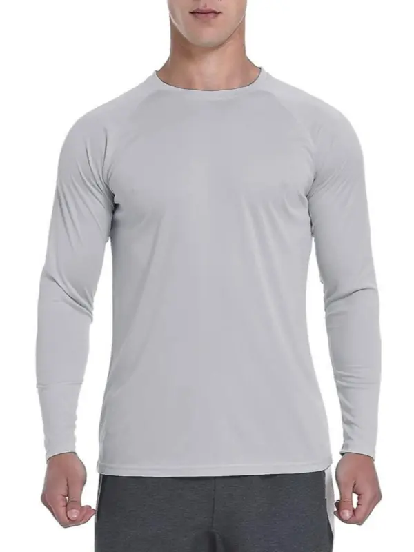 Men's Solid Sun Protection Tee, Casual Long Sleeve Quick Dry  Lime  T-shirt for Outdoor Sports, Breathable Comfortable Men's Sportswear for All Seasons 2