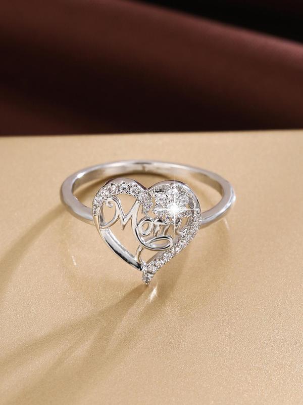 Fashion Letter & Heart Design Rhinestone Decorated Ring, Princess Rings, Fashion Jewelry for Party, Daily Decor, Trendy All-match & Exquisite Jewelry for Birthday Gift, Valentine's Day, Gift, Gifts for Wife 7