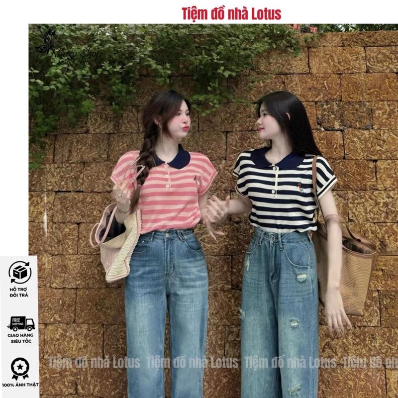 Aó dệt kim tay hến họa tiết kẻ thêu hình ngựa 2 màu cực xinh dành cho bạn NỮ- TIỆM ĐỒ NHÀ LOTUS