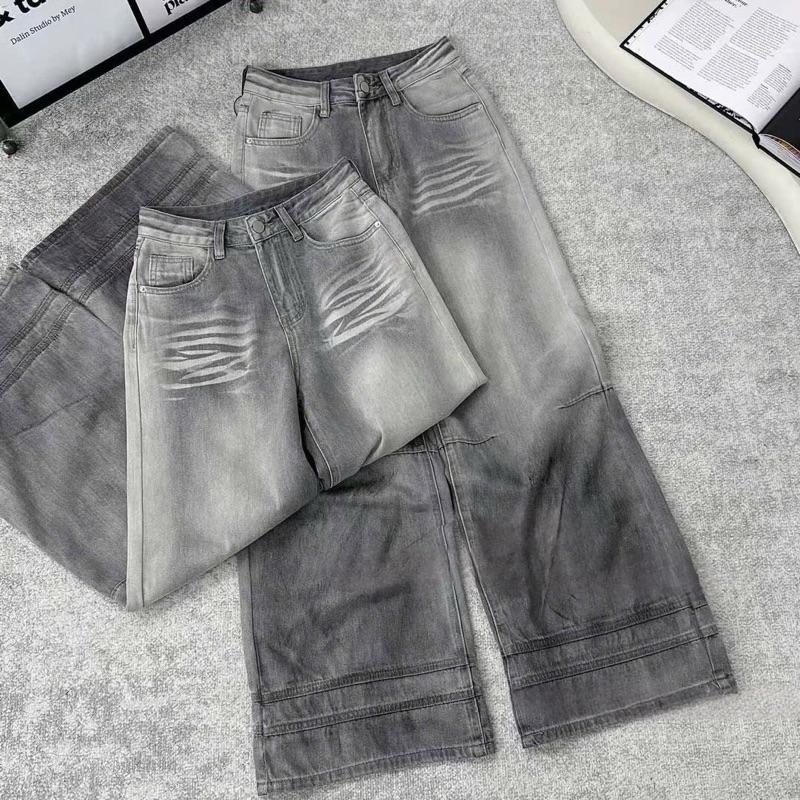 Lynk Nhi • Quần Jeans Xuông Dài 104cm Màu Khói Giả Nhăn Chất ( Hàng QCCC)#9277  ống rộng 33cm Nữ Women Pants 3