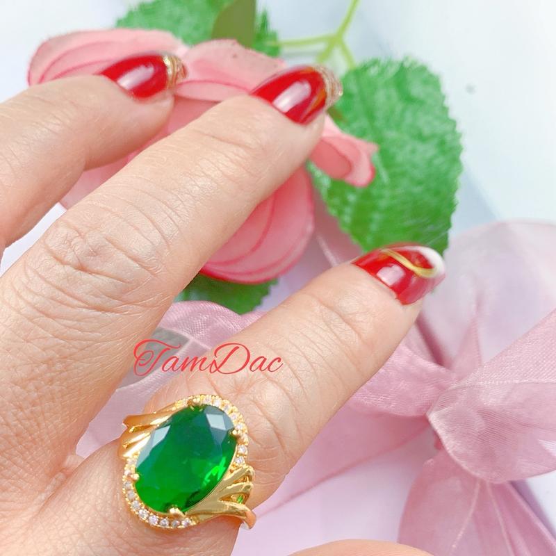 Nhẫn Đá  xaphia / Xanh Lá / Đỏ / trắng /  mạ vàng 24k Thời Trang Cho  phái nữ. 6