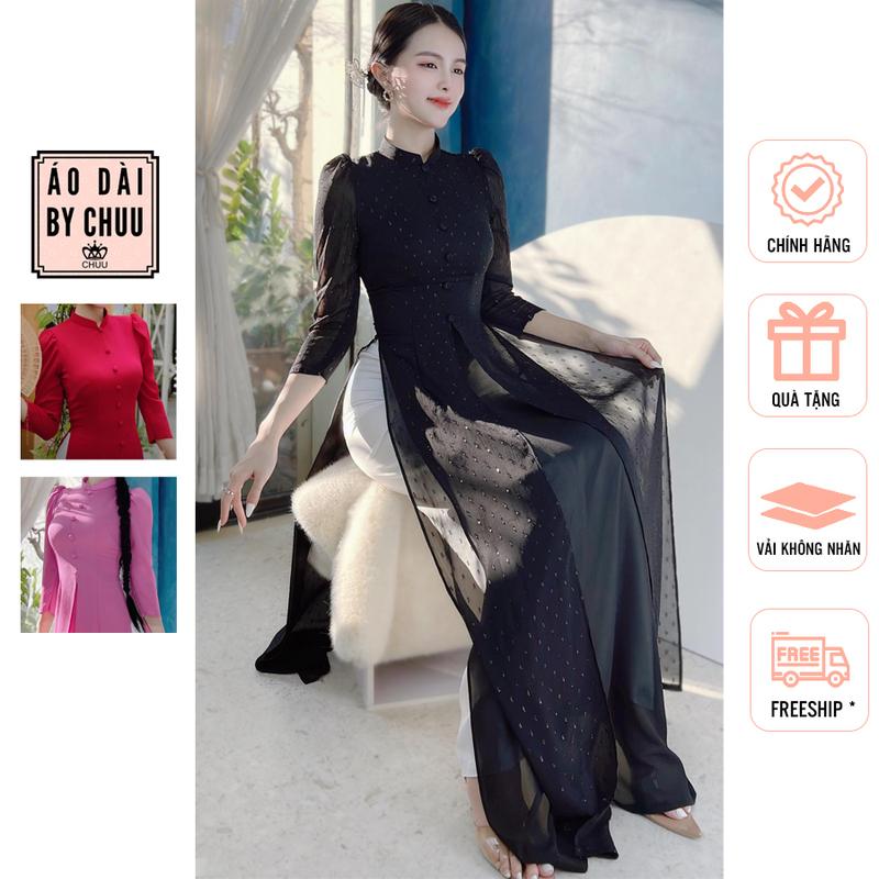 Áo dài truyền thống kiểu tứ thân đính nút bọc không kèm quần CHUU AD9282