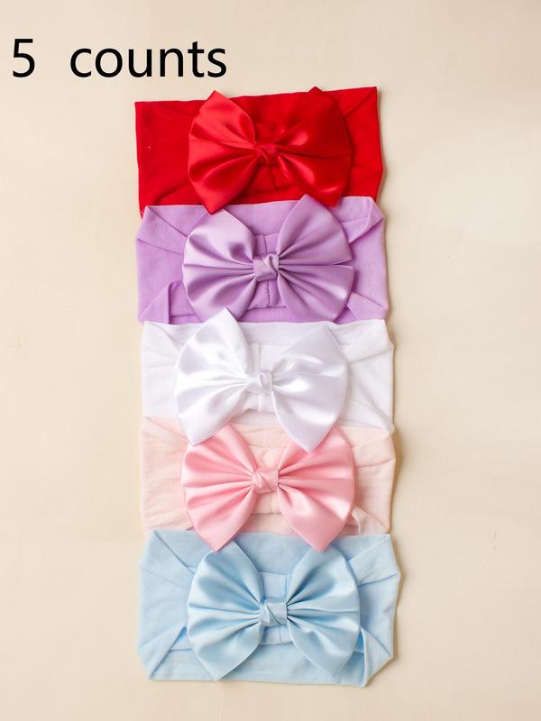 5pcs Baby's Cute Bow Decor Headband, Solid Color Wide Band Hair Accessories For Newborn 4