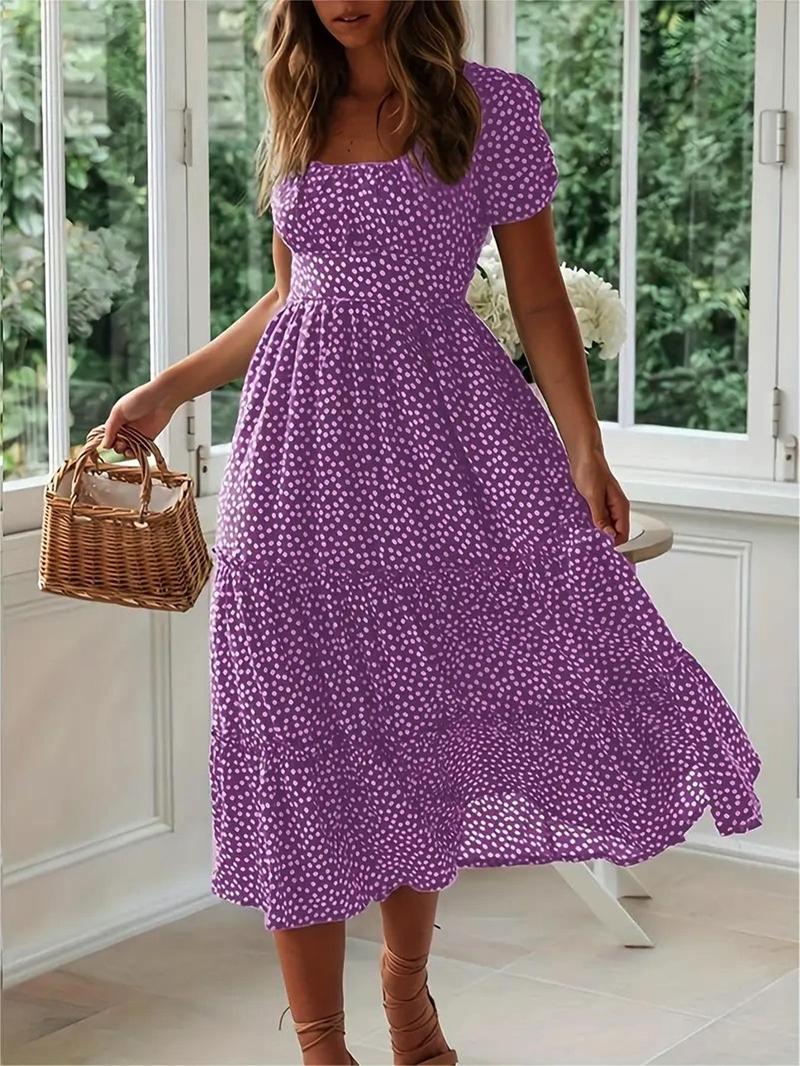 Product Introduction of Women's Ditsy Floral Print Dress, Casual Short Sleeve Dress for Summer, Ladies Clothes for Daily Wear 3