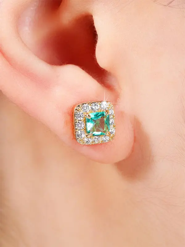 925 Sterling Silver Fashion Emerald Rhinestone Decorated Stud Earrings, Elegant Jewelry for Party, Daily Clothing Decor for Girl 5