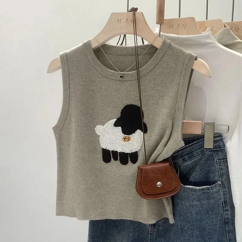 Áo Vest Gân Ngắn Cừu, Hạng Nặng, Thiết Kế Đẹp Cổ Tròn, Không Tay, Thích Hợp Cho Mùa Hè, Hàng Mới Về Năm 2025