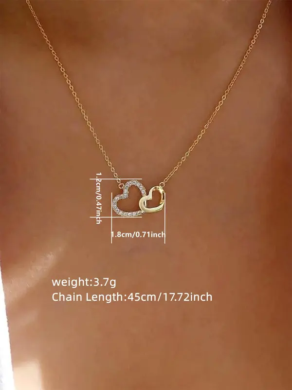 Elegant Exquisite Rhinestone Double Heart Design Pendant Necklace for Women, Gifts for Girlfriend, Trendy Sparkly Pendant Necklace, Chic Gorgeous Luxury Jewelry, 90s Vintage Jewelry designer jewellery 3