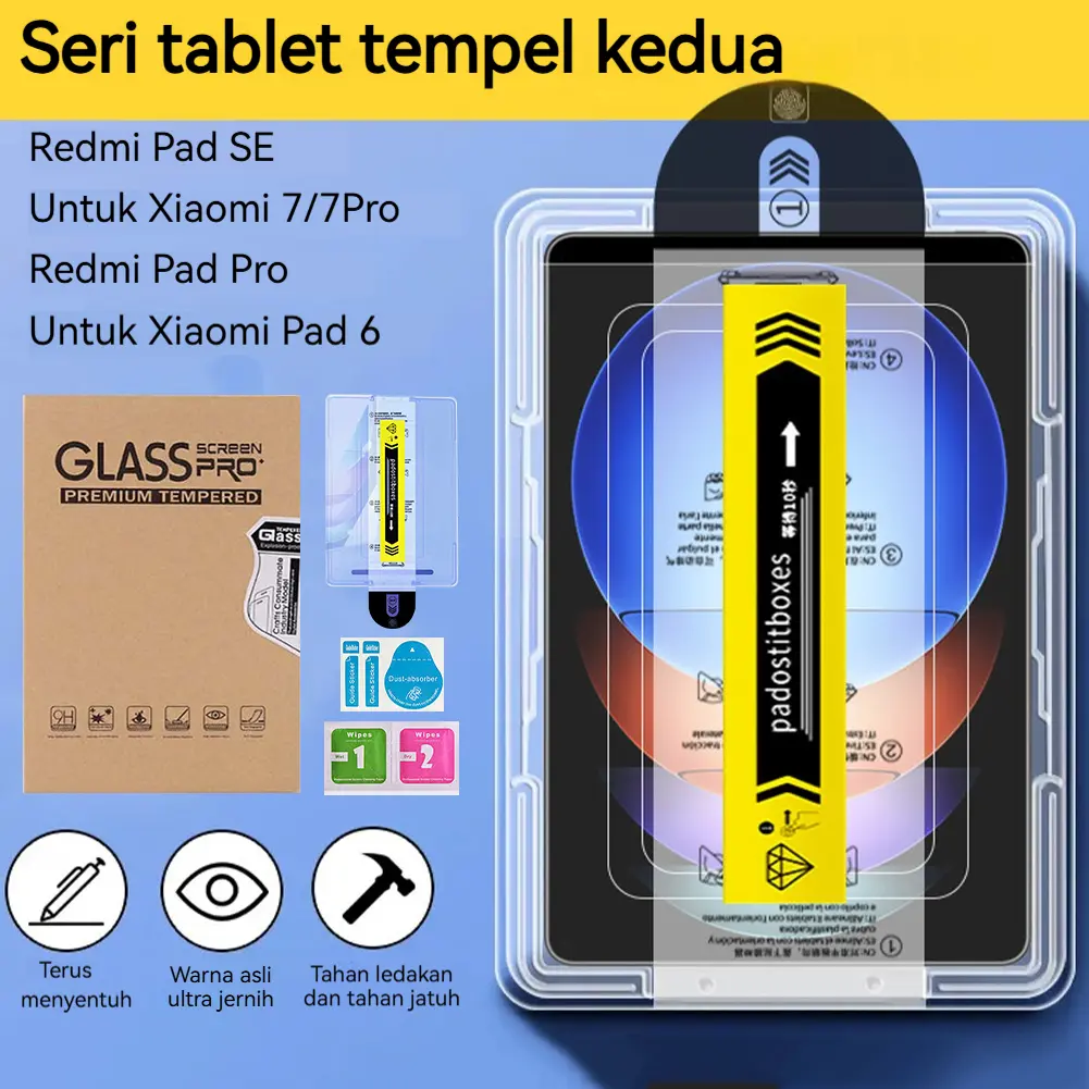 Tempered Glass Anti Xiaomi Pad- Pelindung Layar Kaca Tempered 9H Anti Gores，Pemasangan Mudah，HD Jernih，Cocok untuk Xiaomi Pad 6/7/Pro/Redmi Pad SE