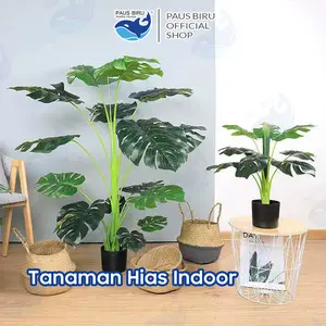 Terbaru Paus Biru - Tanaman Palsu Artifisial 18 Cabang Daun Monstera Hijau Ukuran Jumbo Pot Bunga Dekorasi Hias Ruangan Kantor Ruang Tamu Tanaman Hias Plastik Murah