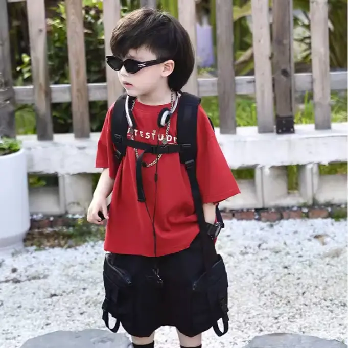 SB24_8 Set Bộ Bé Trai Gồm Áo Thun Cotton Và Quần Kaki Túi Hộp Form Rộng Thoải Mái