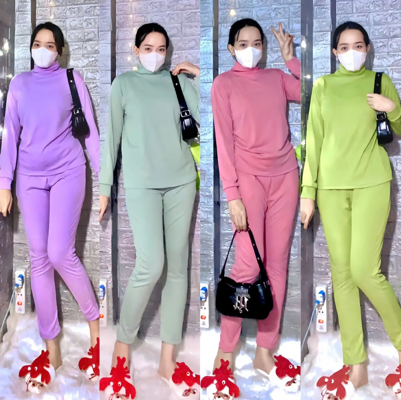 Bộ gân tăm tay dài , Quần Ôm ,Cổ lọ ,Chất  liệu mát mềm mịn ,mặc dãn thoái mái , đồ  ngủ  Thun do  boxinh