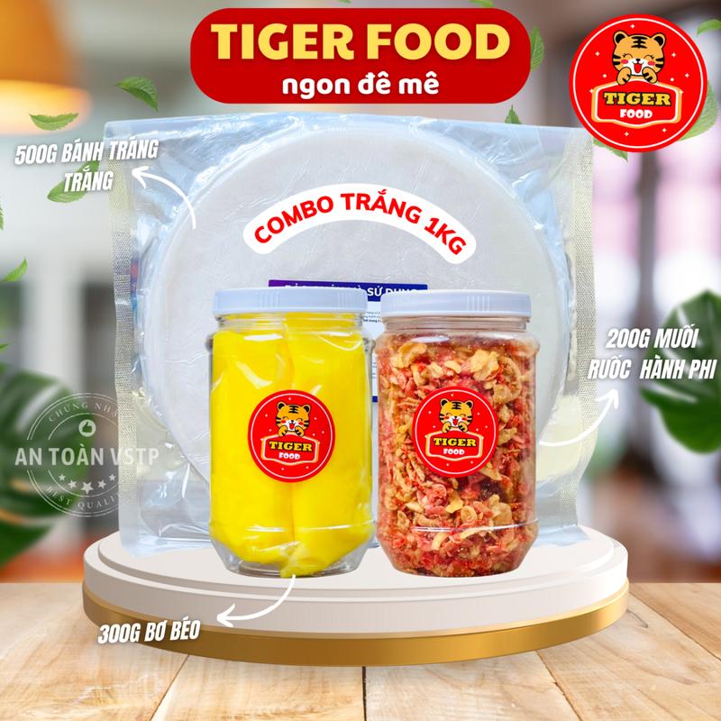 Bánh tráng phơi sương + Bơ béo + Muối tôm hành phi - TIGER FOOD - Tổng trọng lượng COMBO 1KG SIÊU NGON ăn đã cái nư banh trang