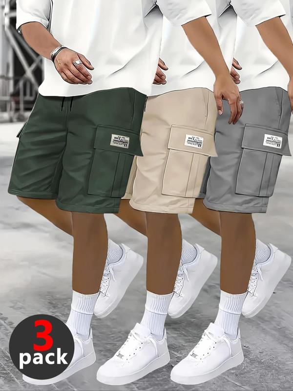 Men's Letter Patched Drawstring Waist Cargo Shorts, Regular Fit Casual Pocket Shorts for Summer, Men's Bottoms for Daily Wear 3