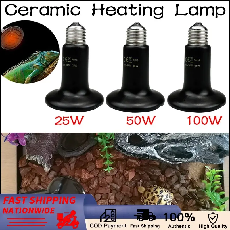 25W/50W/100W Pet Heating Light Bulb Infrared Black Ceramic Emitter Heat Lamp Bulb For Reptile Animal