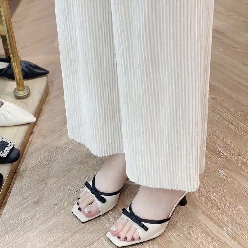 Dép cap gót nơ gót mảnh 6cm và 7.5cm phối màu đơn giản nhẹ nhàng, thanh lịch - Xưởng Giày Bánh Bèo mã DepNo2T Nữ DéP Shoes 4