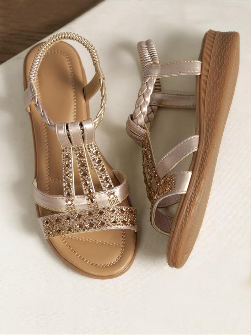 Product Introduction of Women's Fashionable Rhinestone Decor Thick-soled Sandals, Casual Boho Style Sandals for Summer, Lightweight Breathable Comfortable Shoes for Daily Wear 13