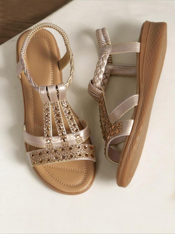 Women's Fashionable Rhinestone Decor Thick-soled Sandals, Casual Boho Style Sandals for Summer, Lightweight Breathable Comfortable Shoes for Daily Wear 2