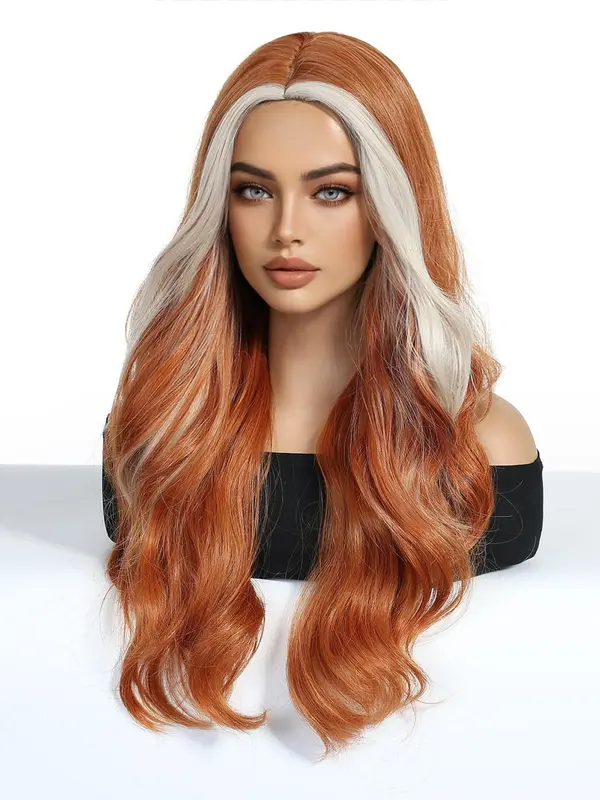 24 Inch Long Curly Wigs for Women, Gorgeous Fluffy Wigs with Blunt Bangs, Synthetic Full Machine Wigs for Party, Daily Use 2