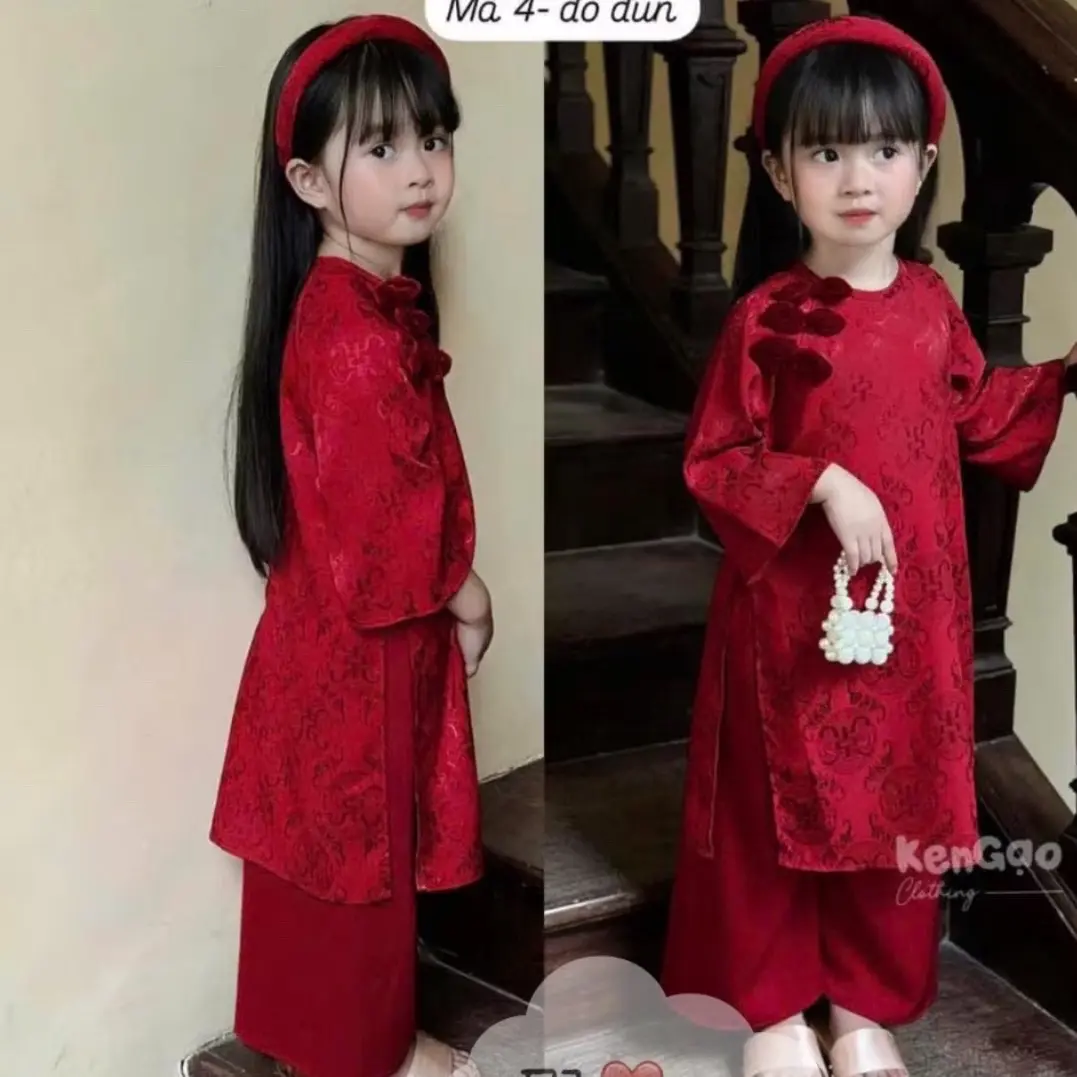 Áo dài gấm lụa nơ nhung ( tặng kèm mấn)