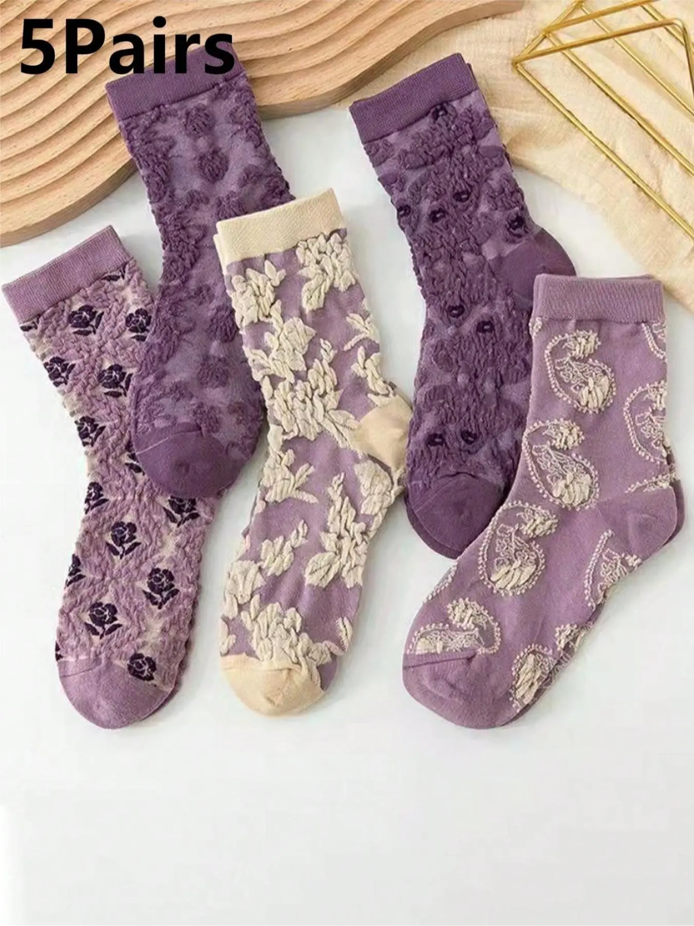 Women's Floral Mid-calf Socks, Casual Comfy Breathable Socks for Daily Wear, Women's Socks for All Seasons