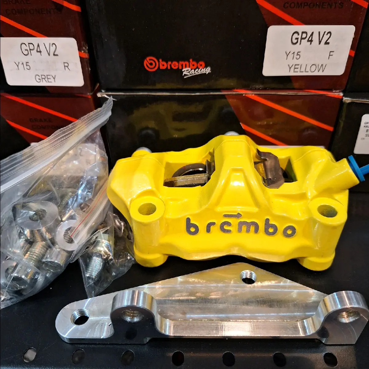 BREMBO GP4 V2 CALIPER SET WITH BRACKET Yellow Red