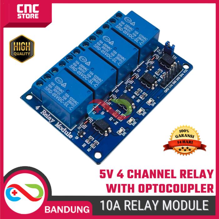 Jual Modul Relay 4 Channel 5V 10A dengan Optocoupler – Output 250VAC ...