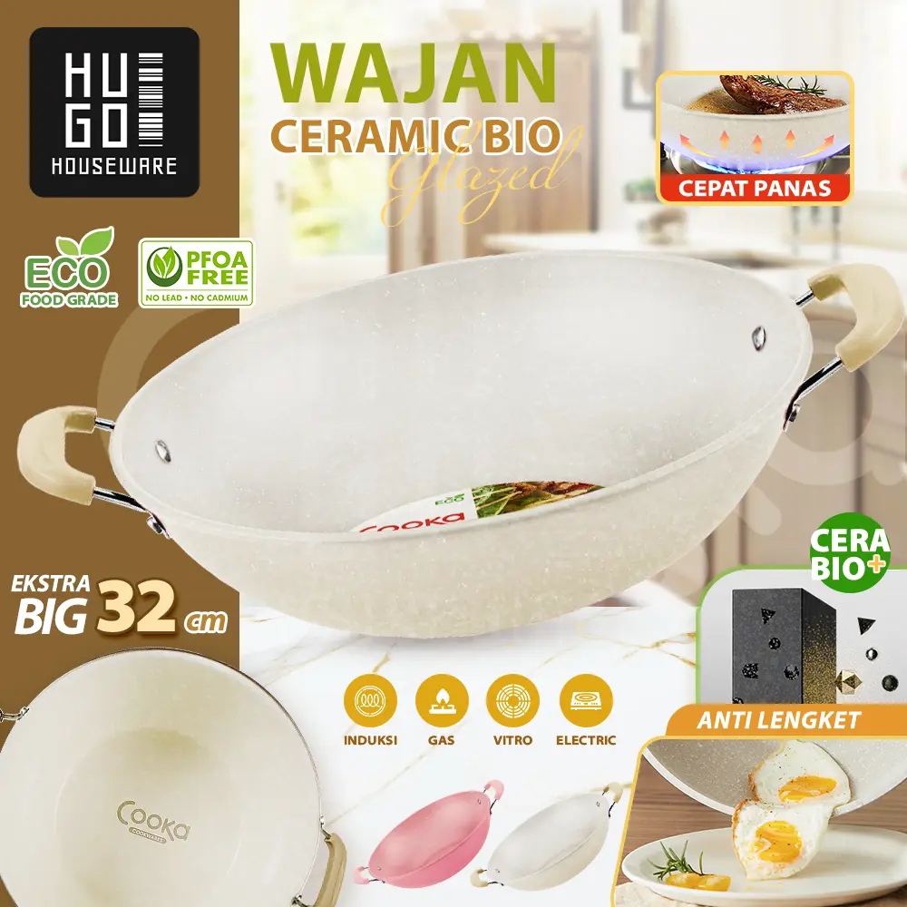Wajan Kuali 32 cm Anti Lengket Wajan Penggorengan Wok Pan Serbaguna Premium Quality Kitchenware