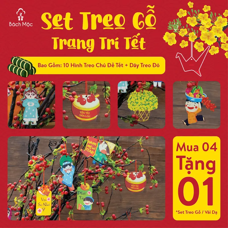 Set 10 hình gỗ (Mua 4 tặng 1) trang trí cầu may mắn, thuận lợi cho cả năm 0