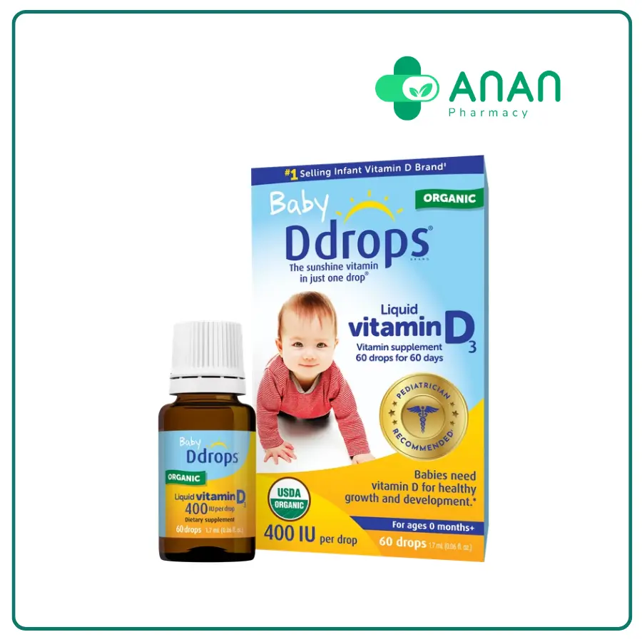 Baby Ddrops Organic - Bổ sung vitamin D3 thuần hàm lượng 400IU/giọt cho bé (60 giọt - 90 giọt)