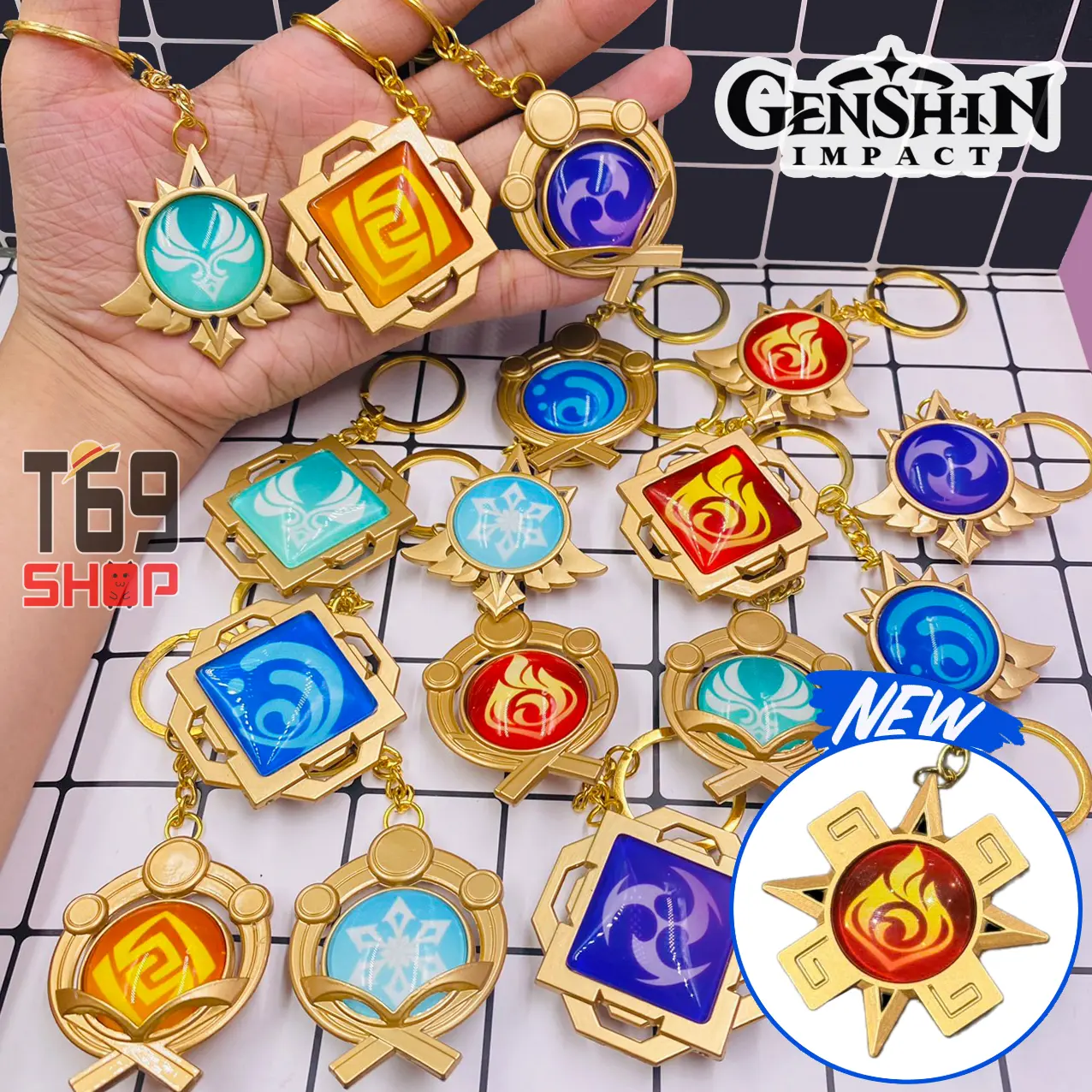 [Có dạ quang] Móc khóa kim loại Nguyên tố Vision game Genshin Impact