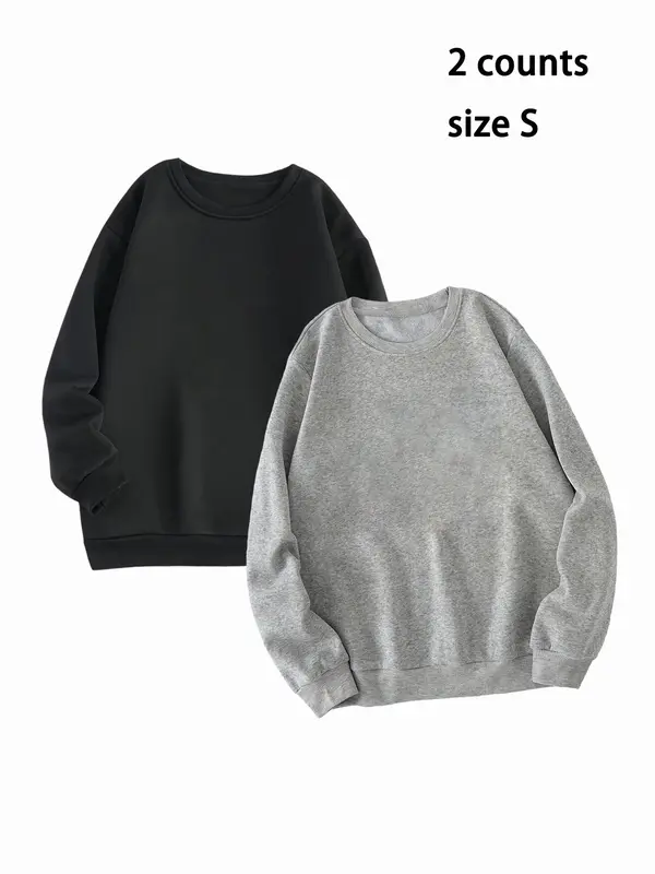 Women's Solid Color  Sweatshirt Set, Casual Long Sleeve Crew Neck Pullover  for Fall & Winter, Women's Clothing for Daily Wear 0