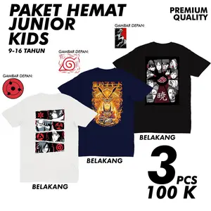 Paket hemat isi 3 pcs 100rb kaos junior usia 1-15 tahun tanggung remaja anime jepang DRAGON BALL GOKU / ONE PIECE LUFFY ZORO / NARUTO Baju Combed Distro Katun fhasion laki laki Pria Keren Nyaman Panjang Sablon Digital Kain Lembut Anak Fashion