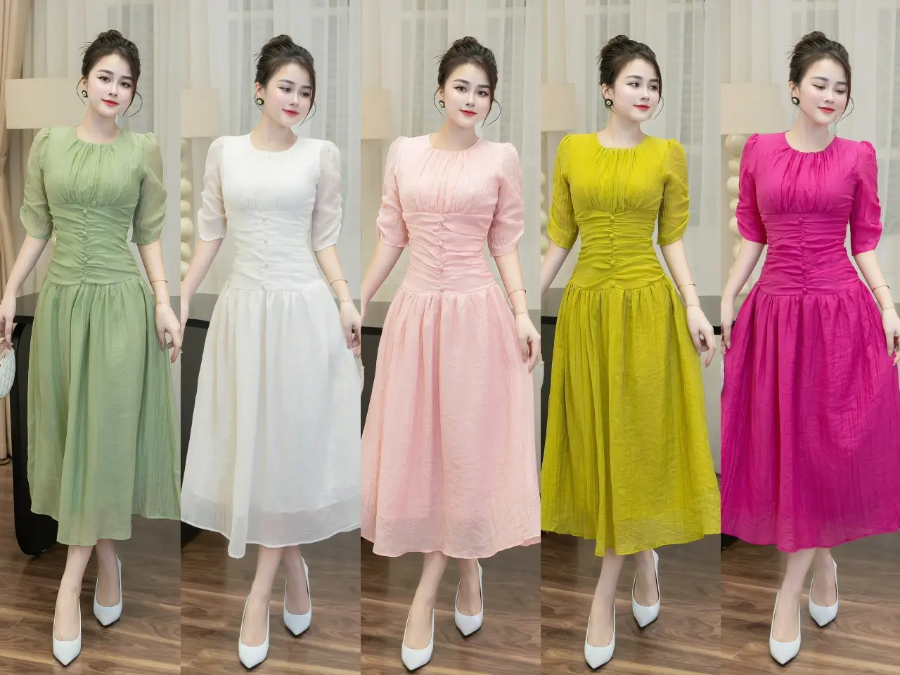 váy liền hai lớp ,chát vải tơ nhât ,dáng dài xinh xắn,trẻ trung năng đọng ,phù hợp đi làm công sở,đi chơi  tiệc ,dạ hội Nữ Women